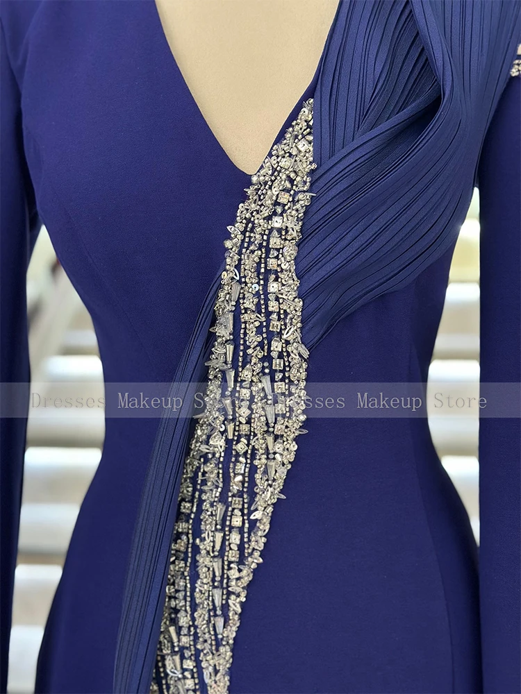 فساتين سهرة فاخرة حورية البحر رقبة على شكل V مطوي مطرز بالخرز وأكمام طويلة فساتين سهرة للنساء 2025 بوق فستان رسمي حديث للحفلات