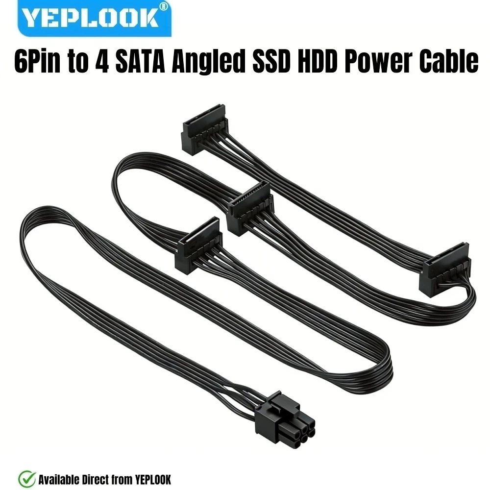 6-PIN to 4x SATA Male Right Angle HDD SSD Power Cable Seasonic FOCUS 1300W, 1000W, 850W, 750W, 650W, 550W Series Modular Powers