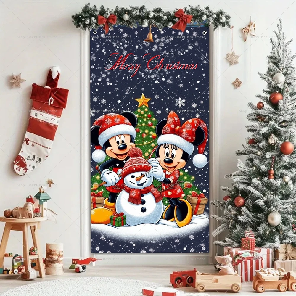 Disney Mickey Mouse Door Cover Banner Christmas Party Photography Backdrop Indoor Outdoor Porch Background Decoration Supplies