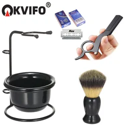 Shaving Brush Set ,Comb Shaving Kit, Nylon Brush With Stainless Steel Shaving Bowl and Brush Stand,Wet Shaving Tool For Men