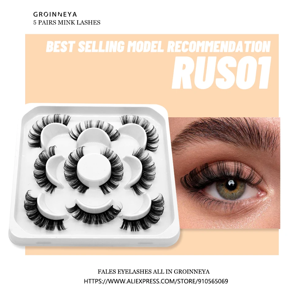 Russische Strip Lashes Dd Krul Wimpers 5 Pairs Faux Mink Wimpers 3D Mink Wimpers Herbruikbare Pluizige Valse Wimpers Russische Extensions