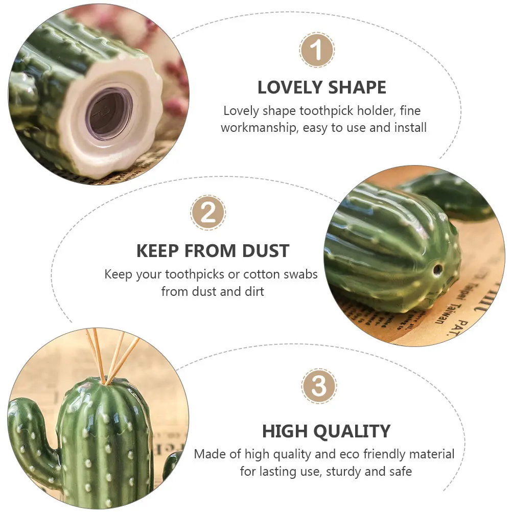 

Cactus Shaped Toothpick Box Green Cotton Swab Holder Fine Workmanship Easy Use Install Lovely Shape Home Kitchen Decorative