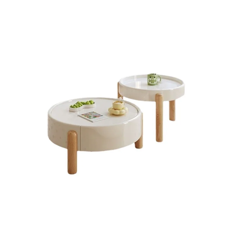 

Cream wind round coffee table combination living room home modern simple small apartment Internet celebrity coffee table TV
