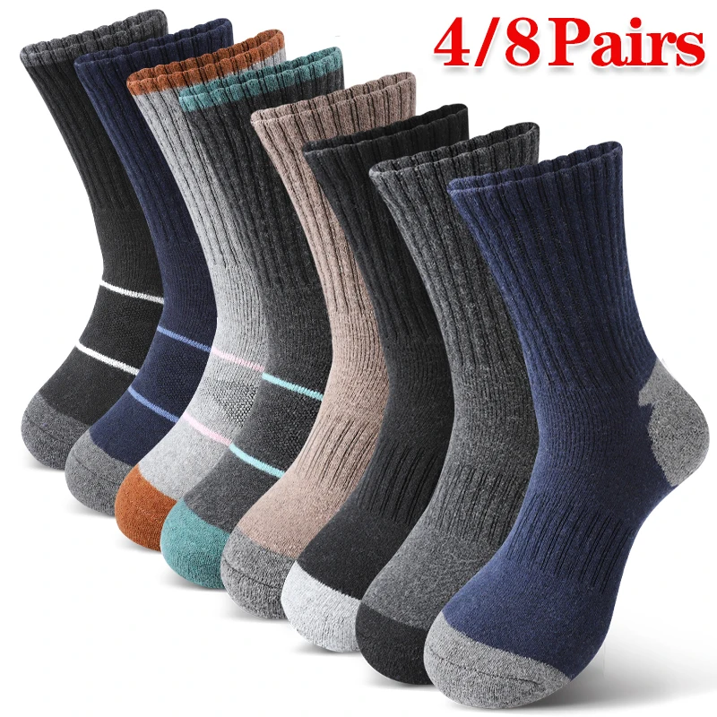 

4/8 пар флисовых махровых повседневных носков для экипажа, женские осенние и зимние теплые высококачественные полотенца, впитывающие пот спортивные носки, дышащие