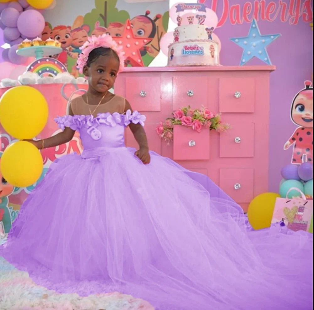 Vestido largo plisado de flores con hombros descubiertos para fiesta de boda, vestido de niña de flores sin tirantes hasta el suelo, vestido de primera comunión nuevo