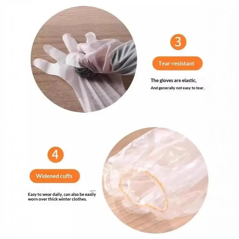 60 cm lange CPE-Haushaltshandschuhe, wasserdicht, verdickte, rutschfeste Manschette für Küche, Geschirrspülen, Hausreinigung – Detail 13