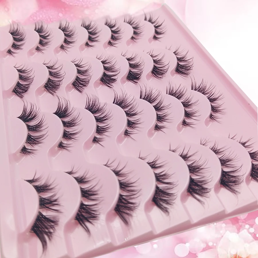 Pestañas postizas de apariencia natural, correa transparente, pestañas finas, juego de 14 pares, llenas de vitalidad en el final, puede mejorar el efecto ocular