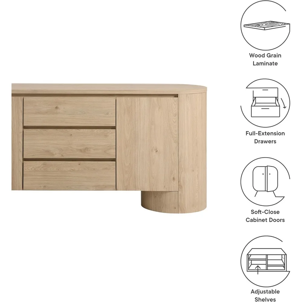 Oval Wood Grain 71 Inch Sideboard with Doors and Drawers in Hickory Frost image 6