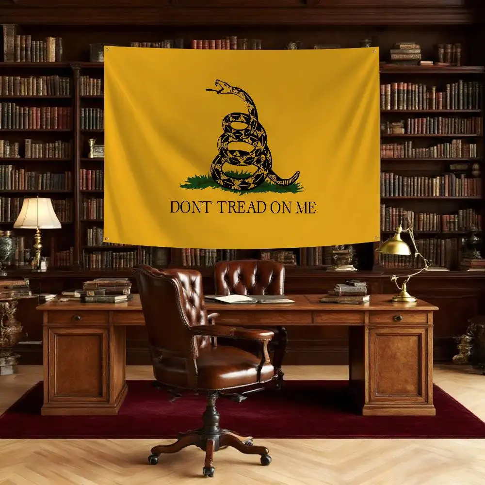 Dont Tread On Me Yellow Snake Gadsden Flag Banners Four Hole Flag Polyester Outdoor Decor Room Aesthetic
