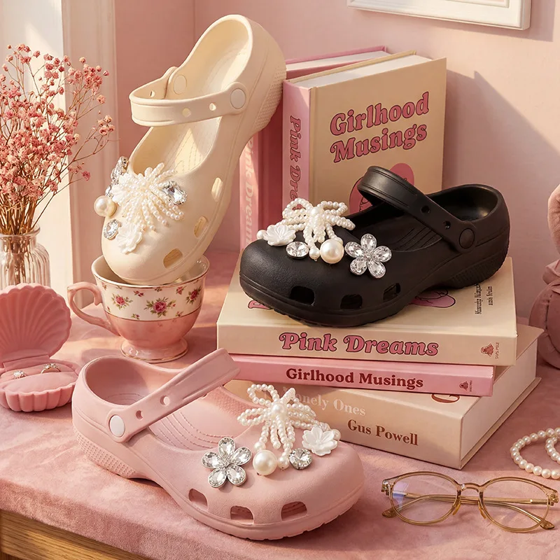 Korean Style Pearls and Crystal Floral Shoe Charms Set and Decorations for Ballet Flat Clogs Buckle DIY Accessories Summer 2026