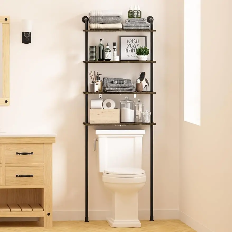 

Over The Toilet Storage 4 Tier Bathroom Shelf Organizer Storage Rack 24 Inches Wide Brown Above for Small Space Space Saver