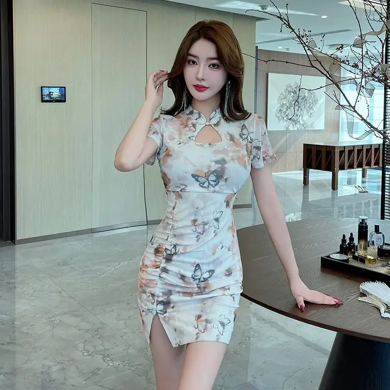 New Massage Sauna Sexy Slimming Cheongsam Technician Uniform Dress Foot Bath Spa Hairdressing Nail Art Work Clothes