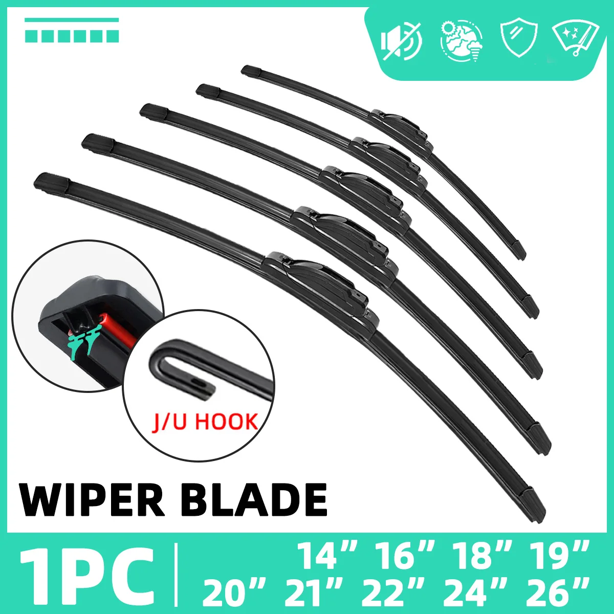 General J/U type dual rubber strip boneless wiper blade 14 \