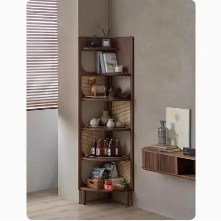Walnut corner   bookcase floor simple corner display cabinet triangular