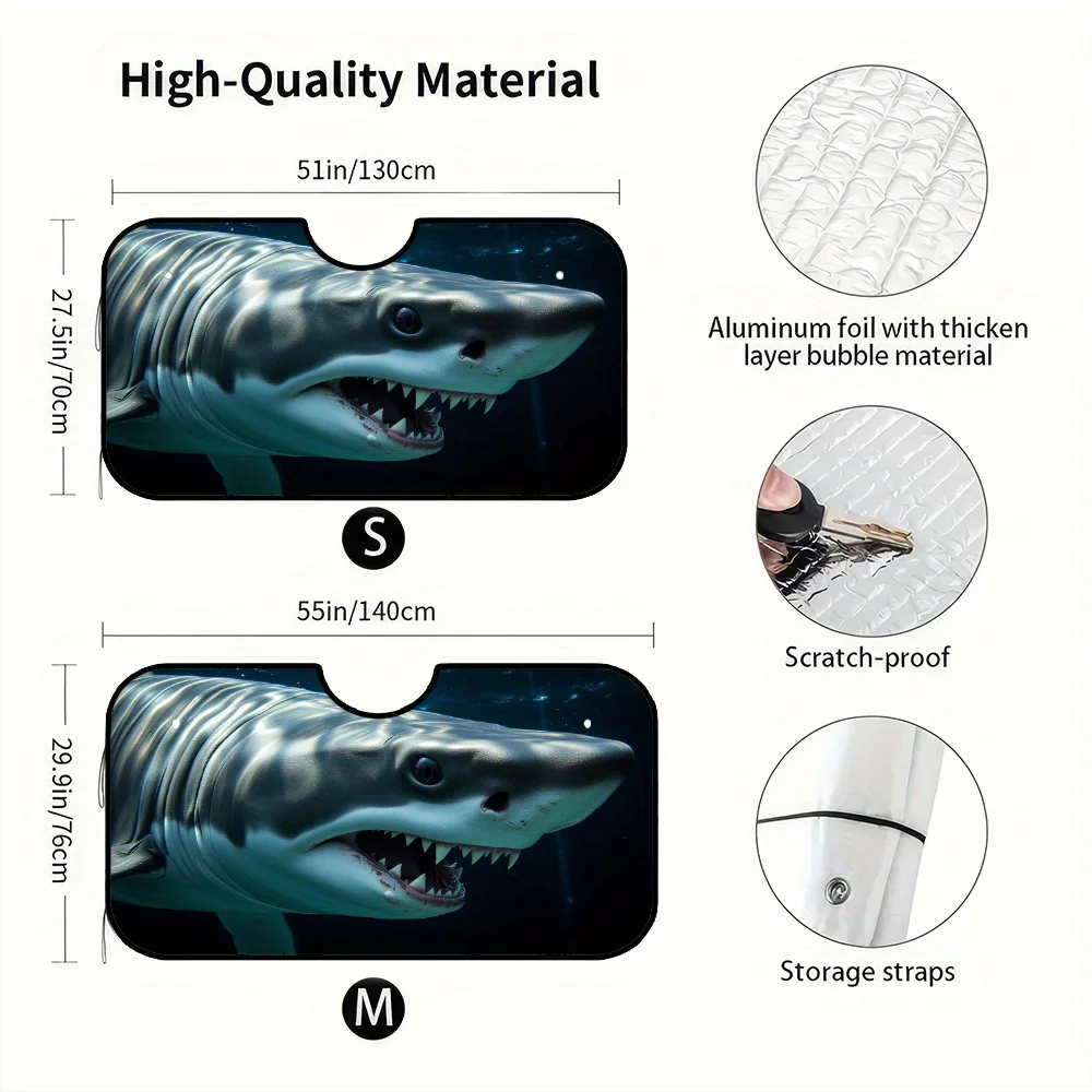 1pc, Shark Close-Up Ocean Style Auto Front Windshield Sunshade, Fashionable Print Interior Accessory, Maintains Your Vehicle'S C