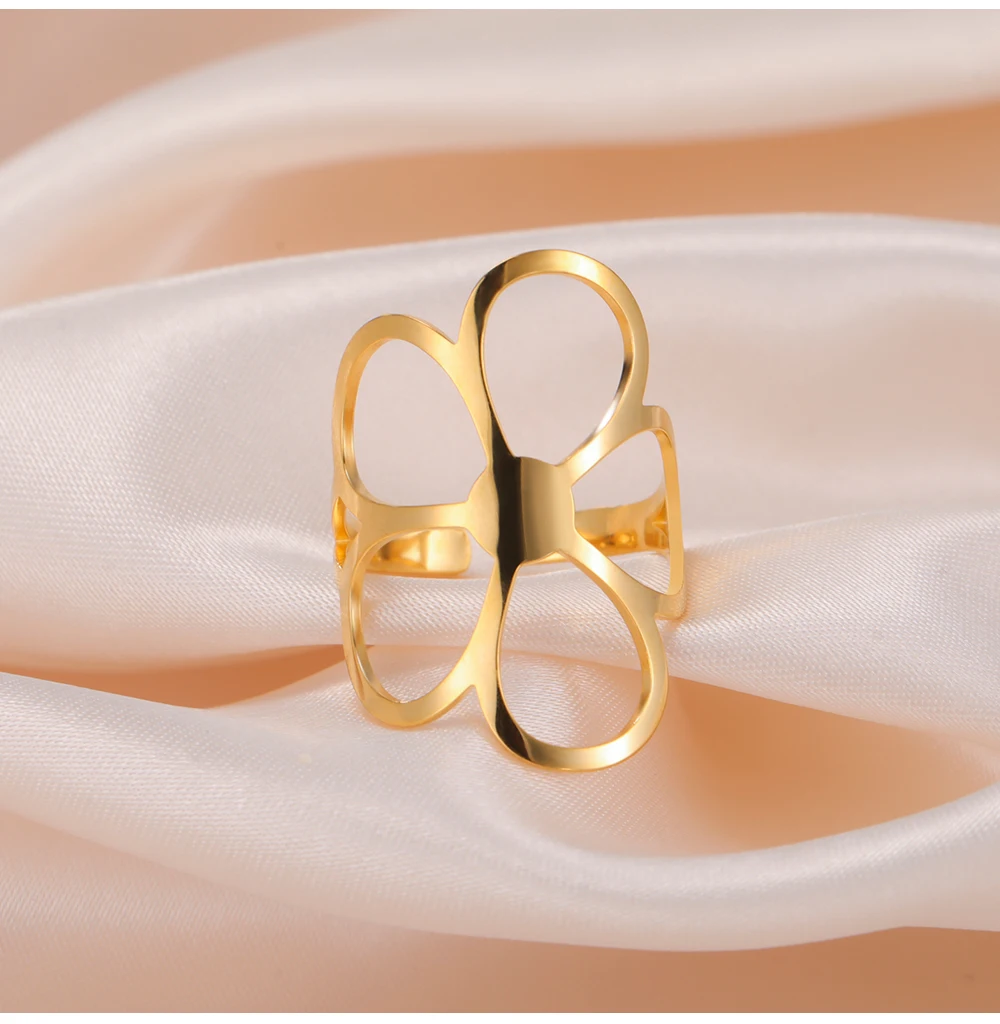 COOLTIME Trend Blume Frauen Ring Edelstahl Einstellbar Mode Blume Finger Ring Schmuck Geburtstag Geschenk Großhandel – Detail 10