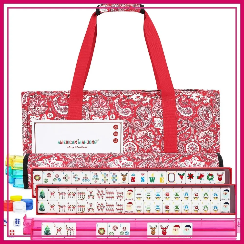 

160 Acrylic Engraved Mahjong Set with Carrying Bag, Racks, Pushers for Family Friends