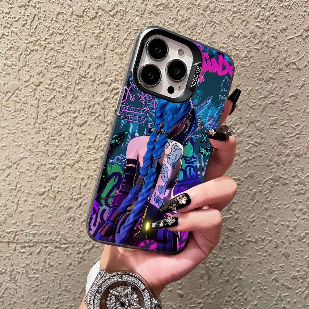 حافظة هاتف Jinx Arcane لهاتف آيفون 16 15 14 13 12 11 Pro Max Plus غطاء خلفي فضي مقاوم للصدمات