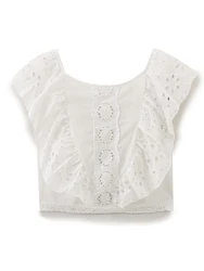 KAOPU ZA Women with ruffles cutwork embroidered tank top sexy o-neck open back sleeveless female vest chic tops