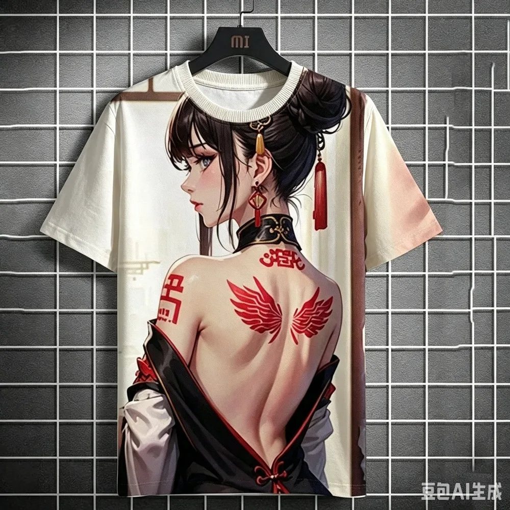 Anime Goddess Back Tattoo 3d Print Sport Quick-dry Breathable Men T-shirt Outdoor Street Casual Fashion Short-sleeve Clothing