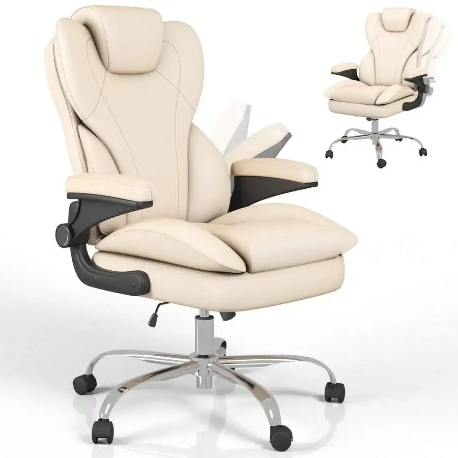 Heavy Duty Ergonomic Executive Chair With Padded Arms , Big And Tall Computer Chair With Adjustable Headrest, 360° Swivel Free,