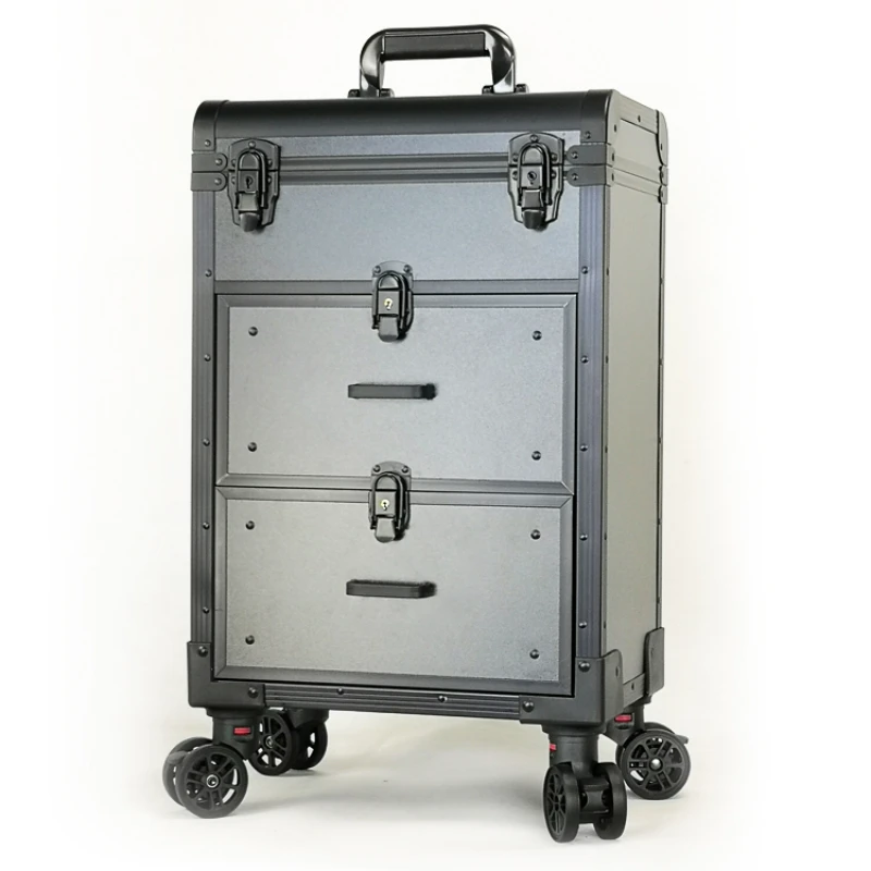 Valise de maquillage professionnelle en alliage d'aluminium, valise à cosmétiques, valise à bombes pour manucure à ongles, chariot multicouche, bagages cosmétiques