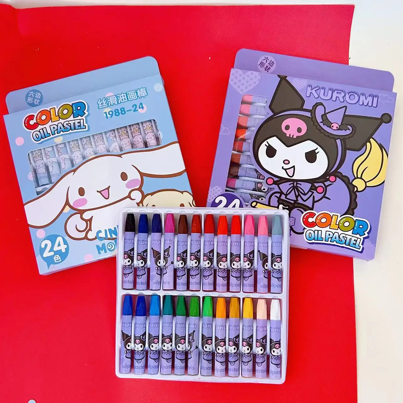 

Sanrio Children Crayons Anime Hellokitty Kuromi Cinnamoroll Oil Painting Brush Kids Graffiti Pen Painting Pen Stationery Gift