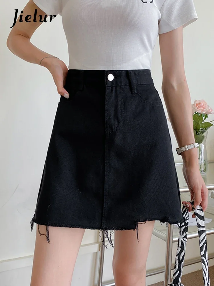 

Jielur Summer New Solid Color Slim Women's Skirt High Waist Sweet Casual Young Skirt Woman Black Simple Basic Chic Skirt Female