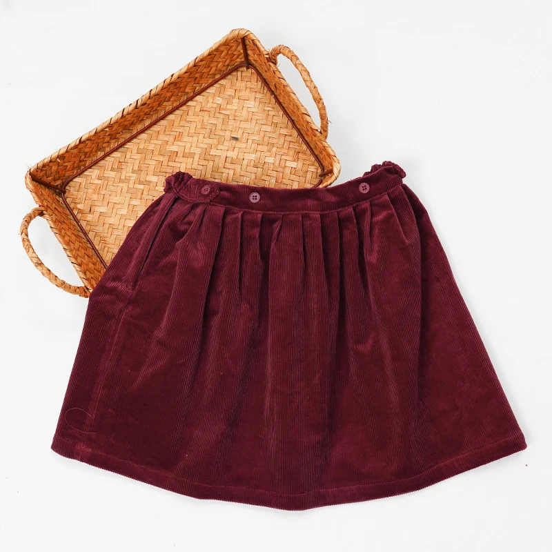 Retro Cord-Minirock mit hoher Taille für Mädchen, Frühlingsneuheit, verstellbare Knöpfe, elastische Taille, locker sitzende Kinderröcke, Mädchen-Winterkleidung – Detail 26