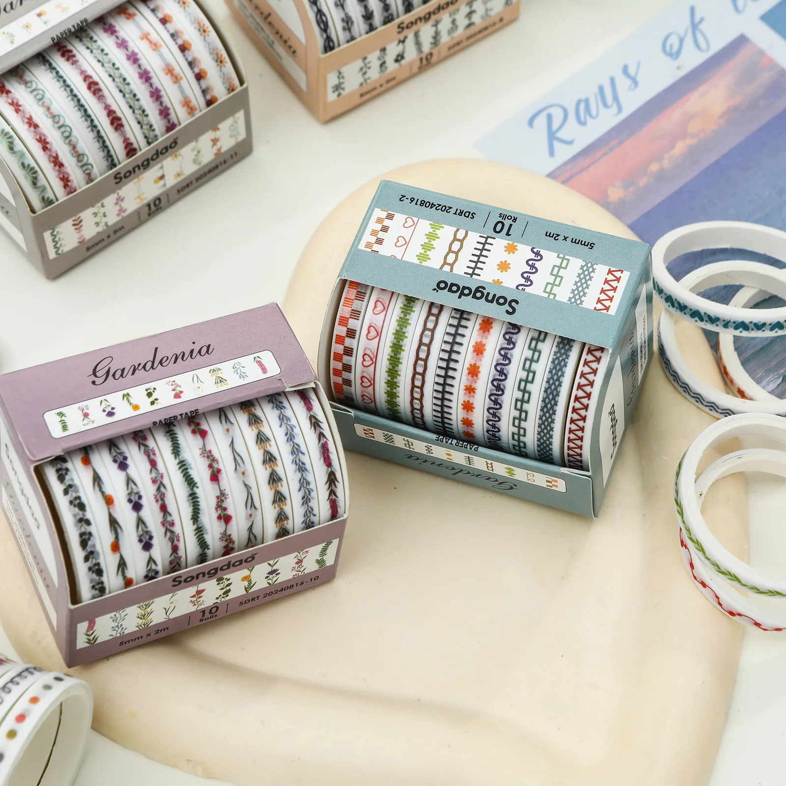 Thin Washi Tape Set Qingzhi Series 5mm Fresh Style Decorative Paper Tape for Daily Journaling Planner Sticker DIY Craft