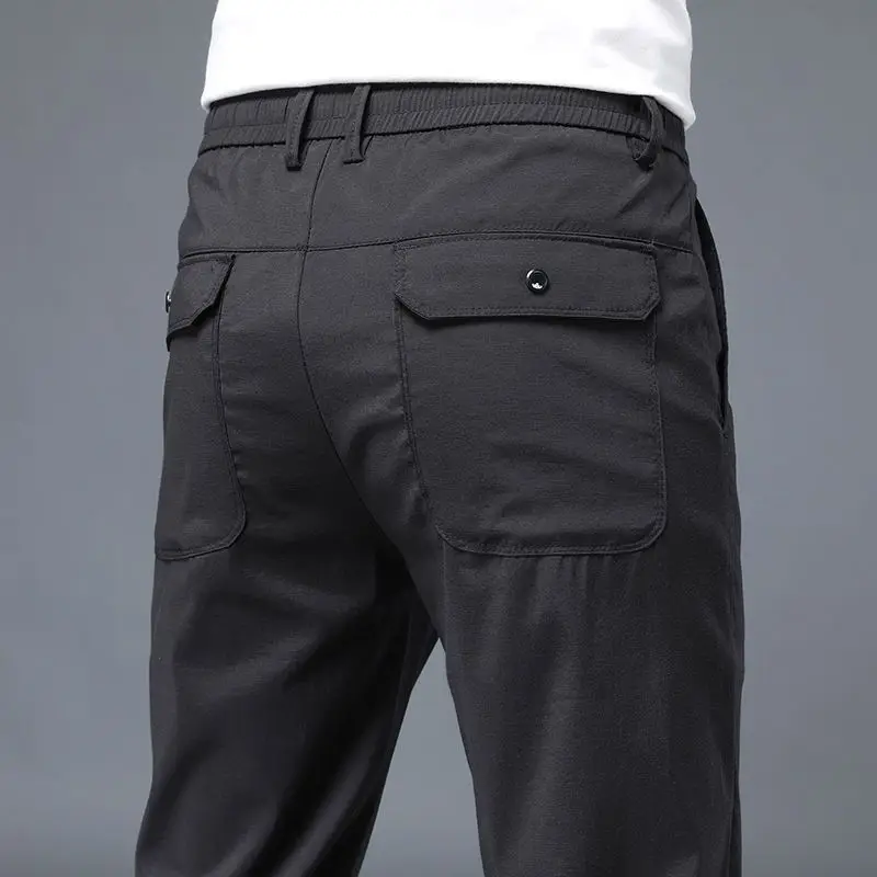 

Summer Casual Versatile Korean Edition Trendy Straight Pants Solid Elastic Waist Drawstring Pocket Thin Sports Trousers JJ595