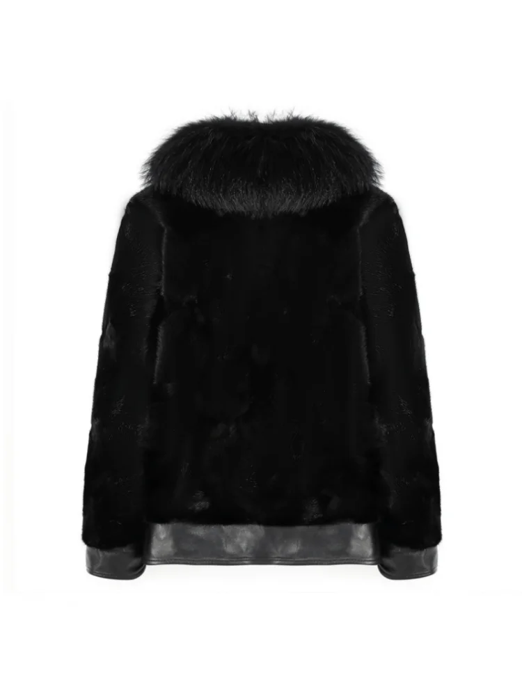 Business Man Winter Party Raccoon Fur Collar Outwear Coat Luxury Real Mink Fur Jacket Leather Patchwork Male Natural Fur Jacket