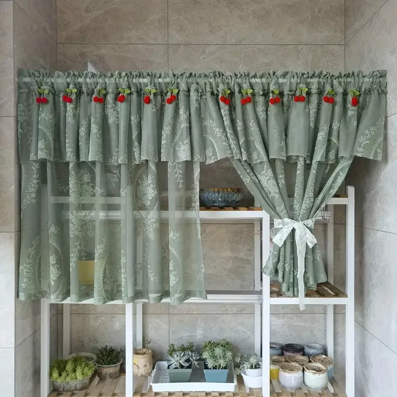 White Lace Short Kitchen Curtain Rod Pocket