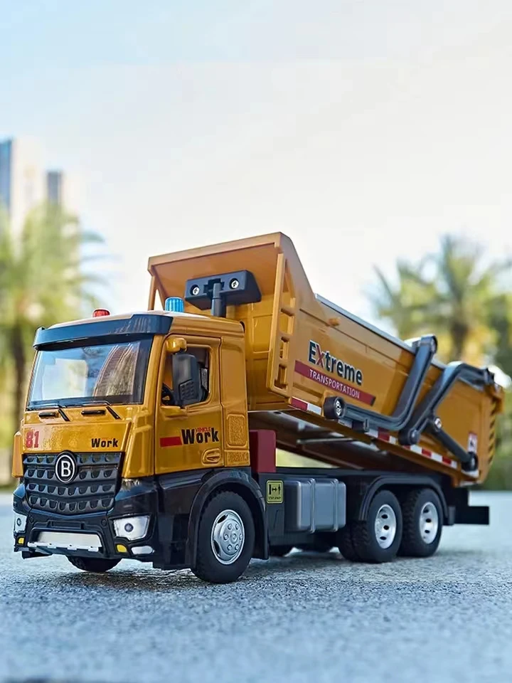 11.4 Inches Engineering Tipper Truck Vehicle Alloy Diecast Model Simulation Trailer Toy with Light Vocalize Rescue Truck for Boy