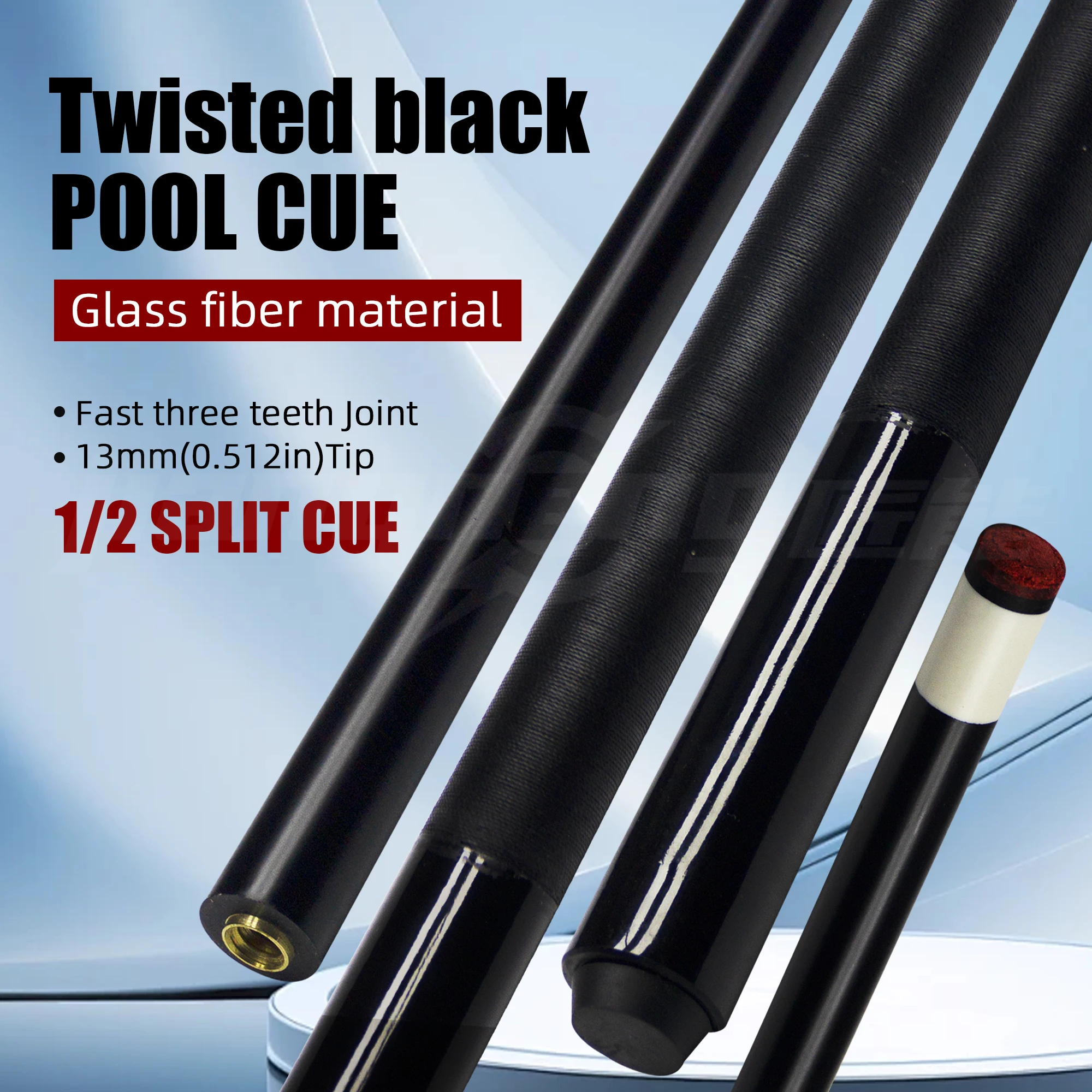 All-Black Glass Fiber Nine-ball Cue with Professional Wrap Grip Tournament-grade Pool Cue for Precision Control