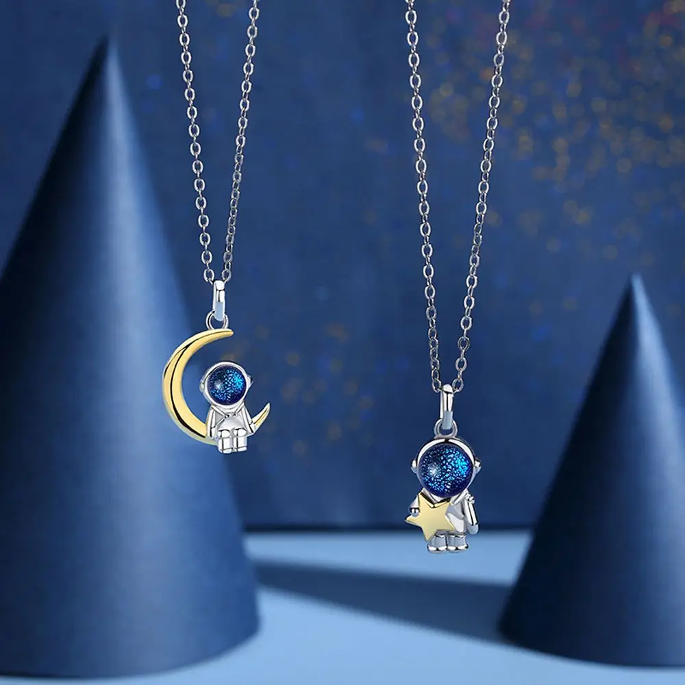 Valentine's Day Vintage Moon Star Lovers For Women Men Couples Necklace Fashion Jewelry Spaceman Korean Style Choker