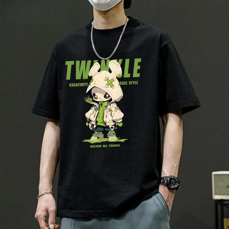 

Motorcycle Personalized Super Cool Print Fashionable Short-Sleeved Popular Summer Style for Men and Women Couples