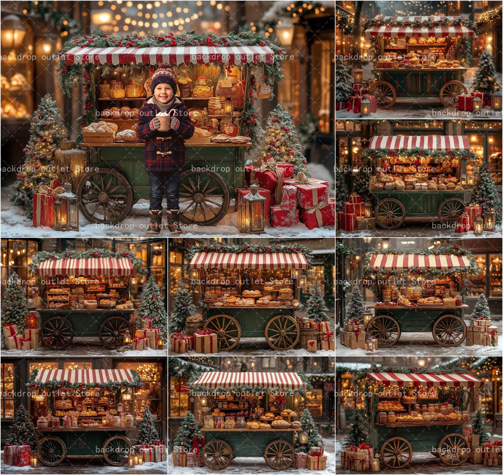 Kids Outdoor Xmas Gifts - Fondo Fotográfico Navideño Mehofond, Carrito de