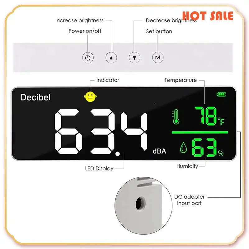 ABFA 2X 3-в-1 децибеловый измеритель уровня звука + влажность и температура. Измеритель шума в классе, измеритель SPL и DB