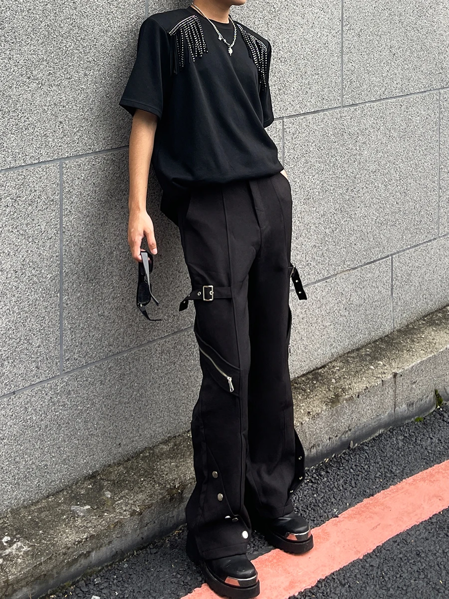 Korean Fashion Trend Design Sense Rivet Zipper Casual Overalls Loose Versatile Thin Vertical Handsome Boys Straight Pants