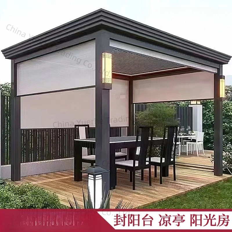 

Balcony Mosquito-proof thermal insulation sunshade Outdoor pavilion Electric remote control lifting roller blinds