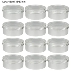 12PCS 150ml Silver Aluminum Jar  Clear Window Cosmetic Nail Candle Packaging Box Empty Cosmetic Metal Sample Packaging Bottle