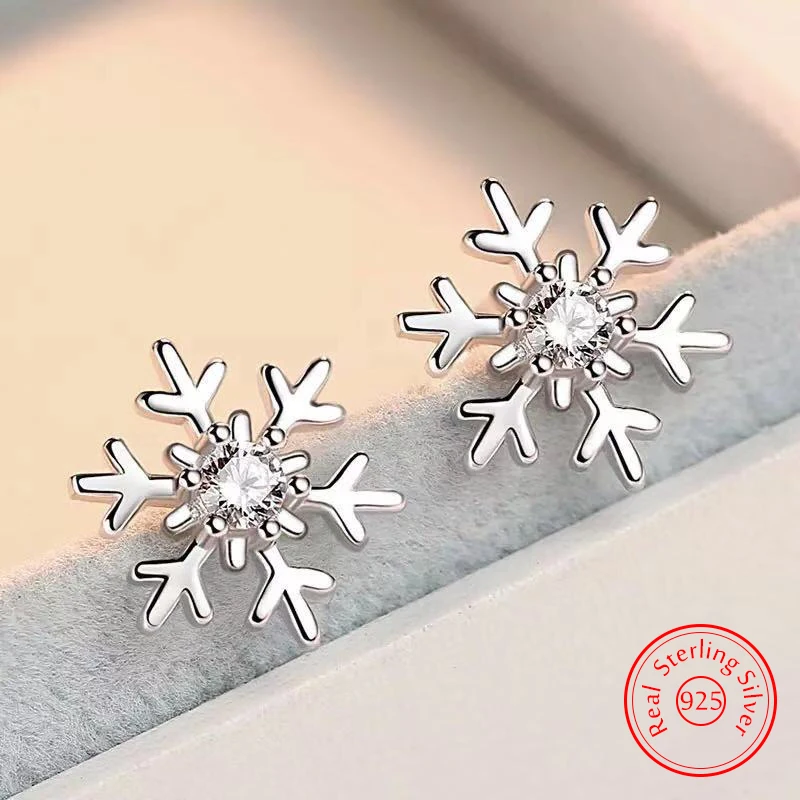 

Women's 925 Sterling Silver Fashion Jewelry New Crystal Zircon Snowflake Stud Earrings XY0212