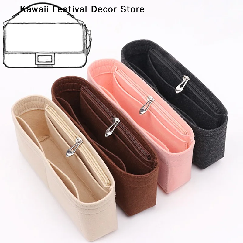 【K】Women Make Up Organizer Felt Insert Bag with Multiple Pockets Travel Handbag Large Liner Cosmetic Bags Fit  Bag