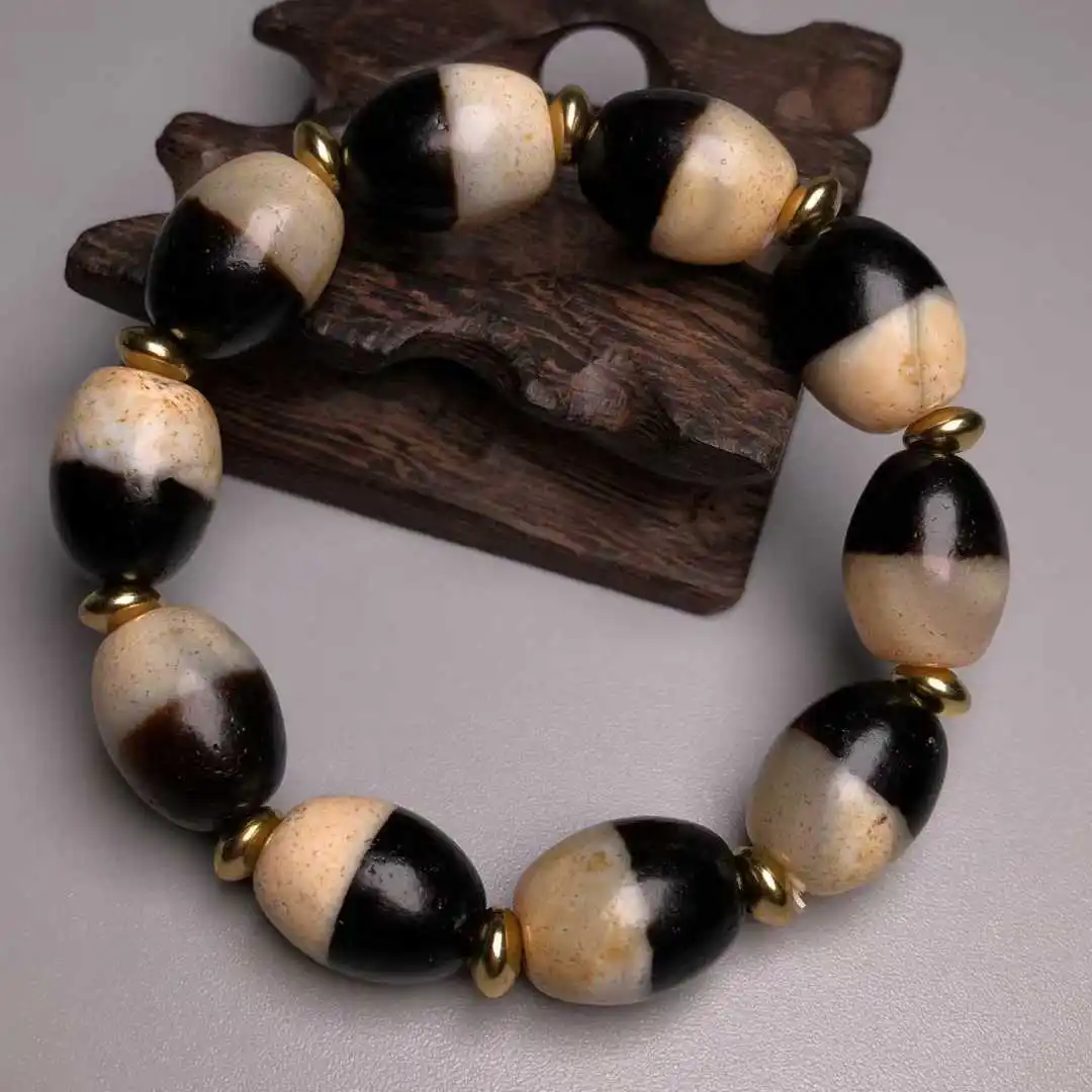 

Tibetan ancient pearl collection high oil patina heaven and earth pharmacist bead bracelet Fine Jewelry Free Shipping