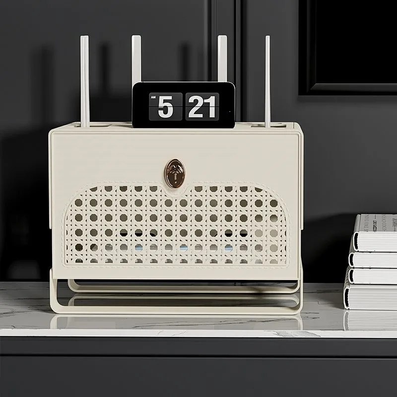 

Mid Ancient Style Router WiFi Storage Box Wall Mounted Non Perforated Storage Shelf TV Cabinet Set-top Box Hidden Storage ZG473