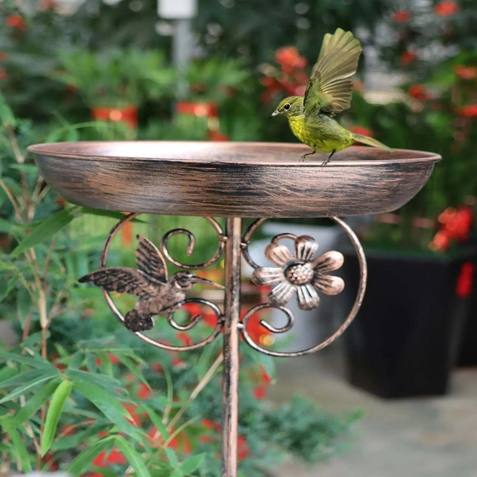 Birdbath Garden Metal Bowl Outdoor Feeder Stake Backyard Lawn Decor for Hummingbird and Wildbird
