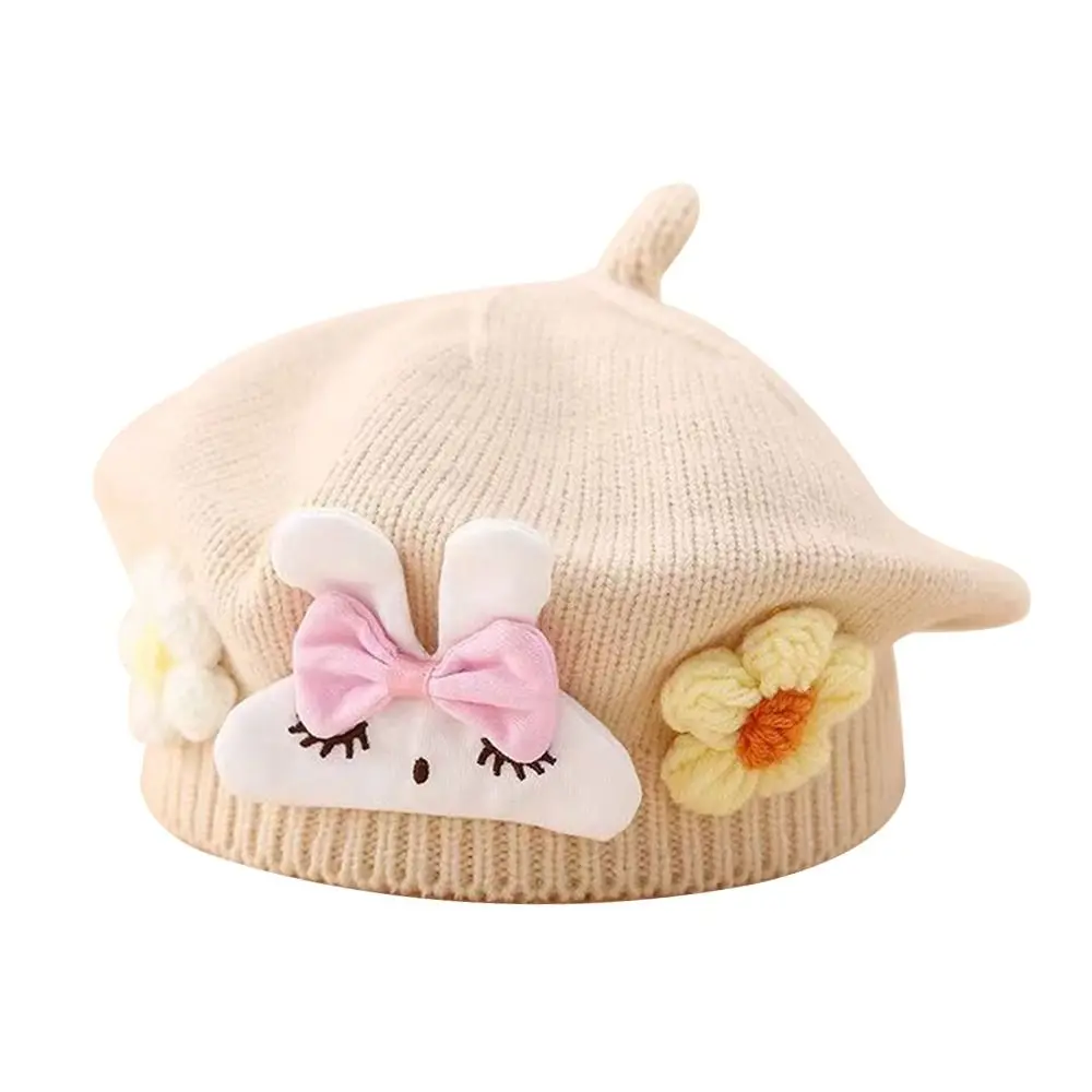 

Cute Flower Beret Hat Winter Warm Soft Knitted Hat Windproof Korean Artist Painter Caps Infant Girls