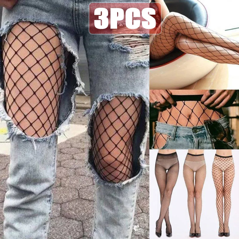 

3Pcs/Set Women's Hollow Net Body Stockings Sexy Pantyhose Black Women's Tights Fishnet Nightclub Party Women Underwear Hosiery