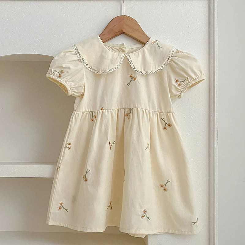 2024 New Summer Kids Princess Dresses Infant Baby Romper Short Sleeved Cotton Embroidery Baby Girl Party Dress Sister Clothing